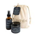 Manifest Wellness magnesium sleep set with oil, spray, and body butter on a white background